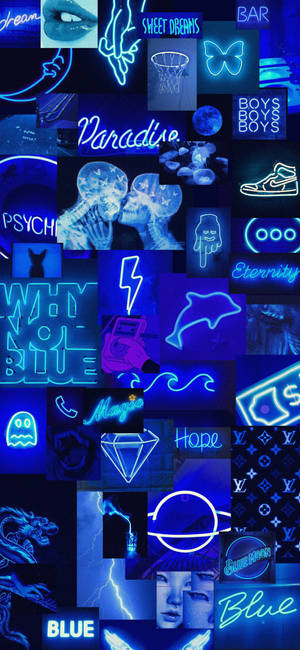 Aesthetic Blue Neon Collage Wallpaper