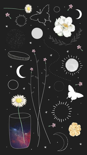 Aesthetic Boho Flowers And Celestial Wallpaper