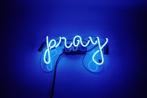 Aesthetic Christian Text With Neon Lights Wallpaper