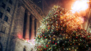 Aesthetic Christmas Tree In The City Laptop Wallpaper