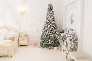 Aesthetic Christmas Tree In Winter Wonderland Wallpaper