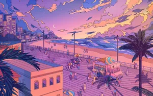 Aesthetic Chromebook Pink Road Art Wallpaper