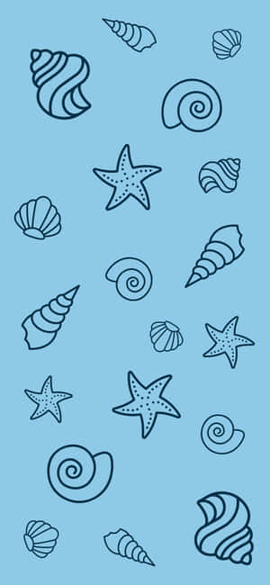 Aesthetic Light Blue Seashells And Starfish Wallpaper