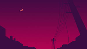 Aesthetic Moon Above The Power Lines Wallpaper