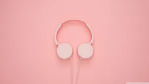 Aesthetic Peach Headphones Laptop Wallpaper