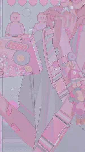 Aesthetic Pink Anime Boy Game Console Wallpaper