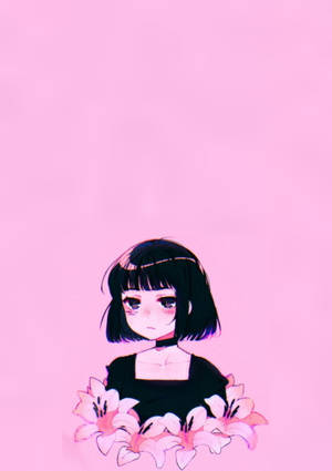 Aesthetic Pink Anime Goth Girl With Ebony Hair Wallpaper