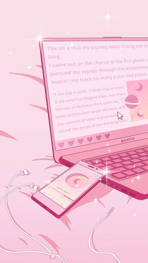 Aesthetic Pink Anime Laptop And Phone Wallpaper