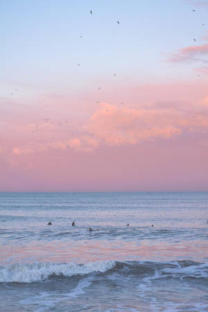 Aesthetic Pink Iphone Ocean And Sky Wallpaper