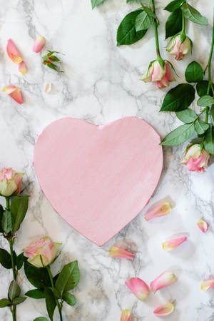 Aesthetic Pink Iphone Paper Heart And Roses Wallpaper