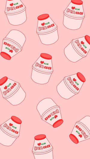 Aesthetic Pink Kawaii Cultured Strawberry Milk Wallpaper