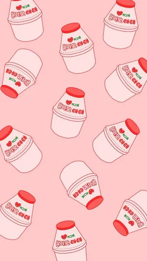 Aesthetic Pink Kawaii Cultured Strawberry Milk Wallpaper
