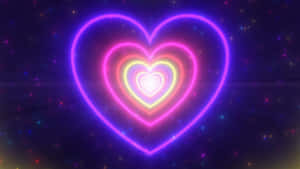 Aesthetic Purple Galaxy With Neon Hearts Tunnel Wallpaper