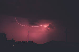 Aesthetic Red Night Sky Lightning Wallpaper