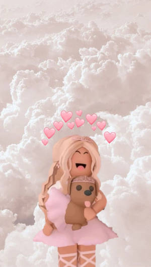Aesthetic Roblox Girl Dog Clouds Wallpaper