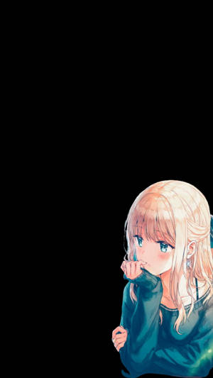 Aesthetic Sad Anime Girl Black Background Wallpaper