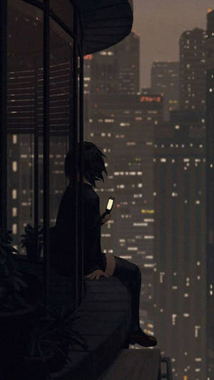 Aesthetic Sad Anime Girl City Lights Wallpaper