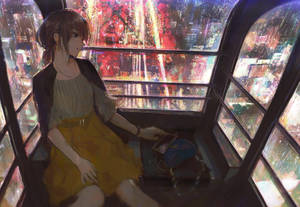 Aesthetic Sad Anime Girl In Ferris Wheel Wallpaper