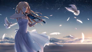 Aesthetic Sad Anime Girl Playing Violin Wallpaper