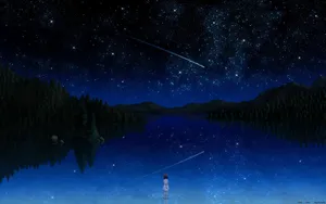 Aesthetic Shooting Star Over A Lake Laptop Wallpaper
