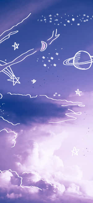 Aesthetic Sky Doodle Art Purple Pastel Iphone Wallpaper