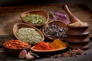 Aesthetic Spices And Herbs Display Wallpaper