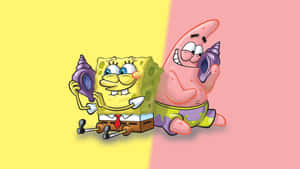 Aesthetic Spongebob Holding Seashells Laptop Wallpaper