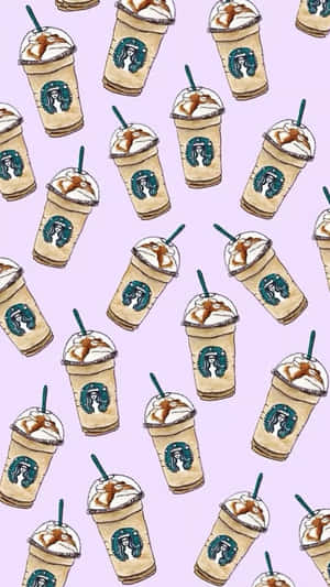 Aesthetic Starbucks Iced Coffee Caramel Drink Pastel Violet Wallpaper