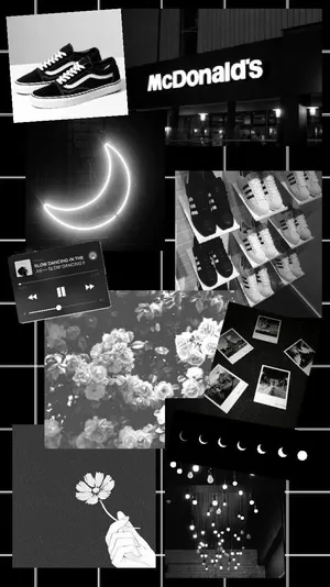 Aesthetic White And Black Iphone Collage Flowers And Shoes Wallpaper