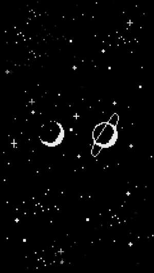 Aesthetic White And Black Iphone Moon And Saturn Wallpaper