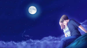 Affectionate Cartoon Couple Under The Starlit Sky Wallpaper