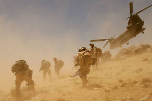 Afghanistan Military On Blowing Sand Wallpaper