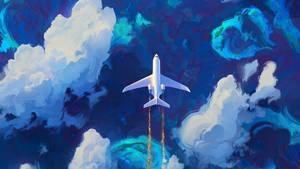 Airplane And Clouds Aesthetic Art Desktop Wallpaper