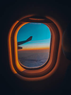 Airplane Window Sunset Horizon Wallpaper