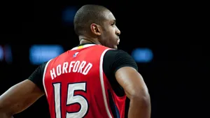 Al Horford Wears Nba Red Jersey Wallpaper