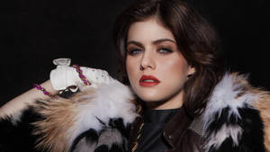 Alexandra Daddario 4k With Fur Jacket Wallpaper