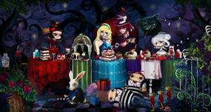 Alice In Wonderland Dark Trippy Tea Party Wallpaper