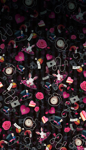 Alice In Wonderland Pink Patterns Wallpaper