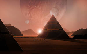 Alien Sci-fi Landscape And Pyramid Wallpaper