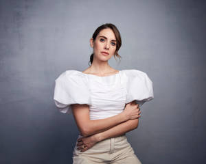 Alison Brie White Puff Sleeve Wallpaper