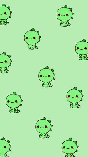 All Green Dino Kawaii Iphone Wallpaper