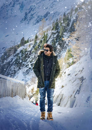 Allu Arjun Hd Winter Snow Wallpaper