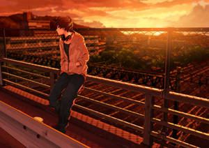 Alone Sad Anime Boys During Sunset Wallpaper