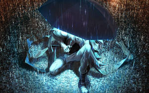 Alone Sad Anime Boys With Umbrella Wallpaper