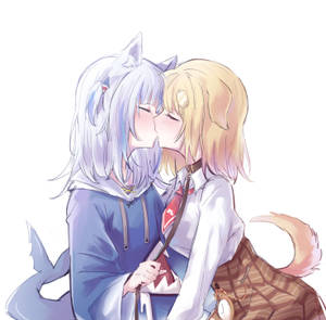 Amesame Girls Kissing Art Wallpaper