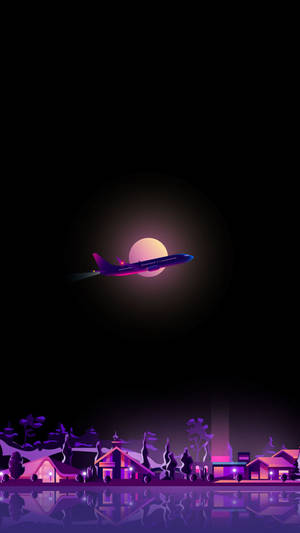 Amoled Android Plane Moon Art Wallpaper
