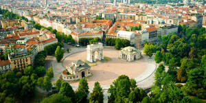 An Aerial View Of The Milan City Gate Wallpaper