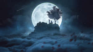 An Aglow Night Landscape With A Bright Moon Wallpaper