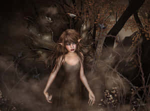 An Evil Fairy Threatens In A Dark, Mysterious Forest. Wallpaper
