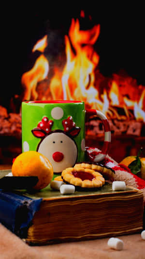 An Inviting Cozy Christmas With A Warm Fire. Wallpaper